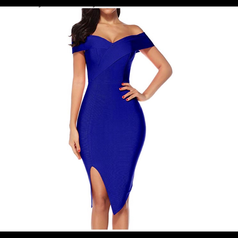 Cobalt blue slit bandage dress